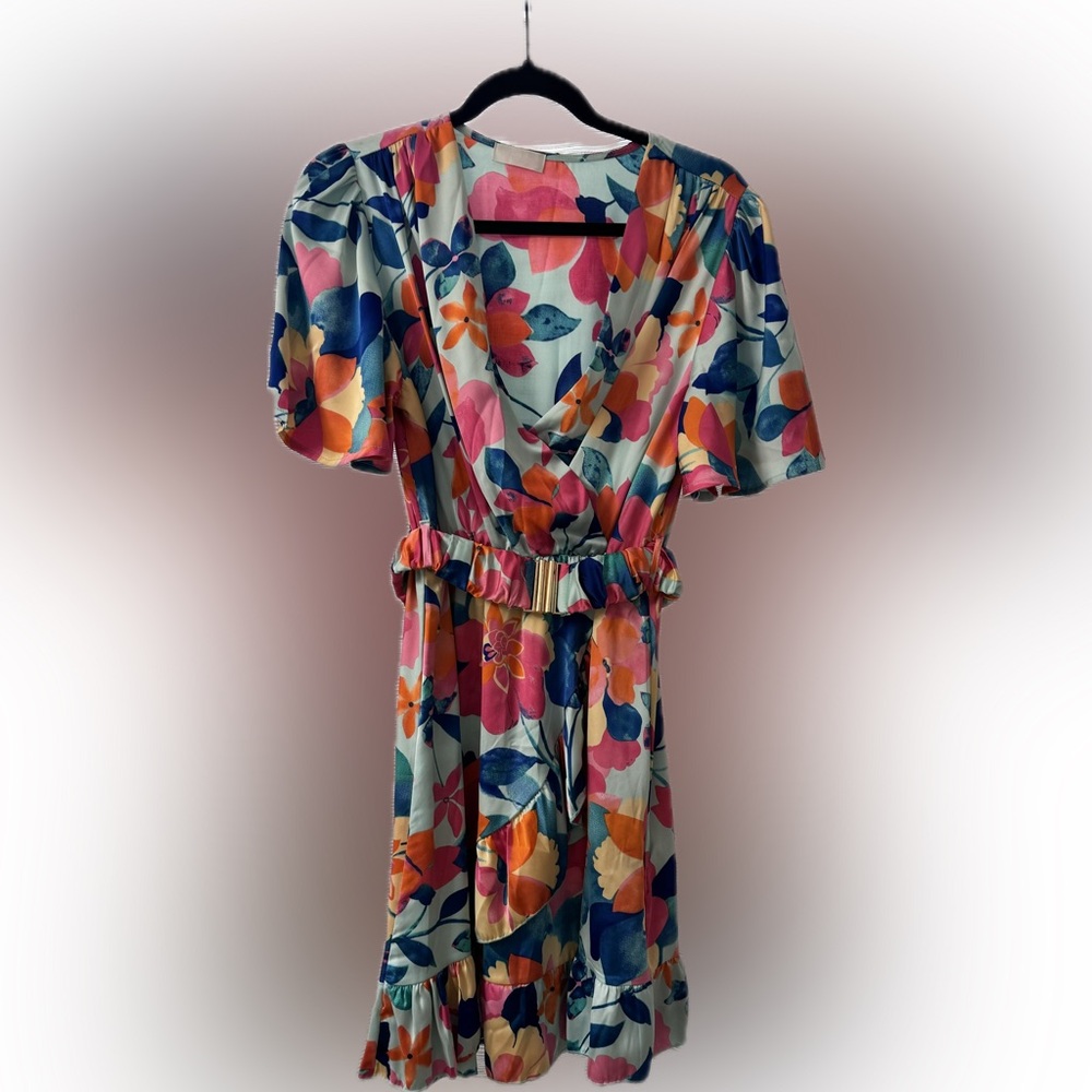 Elegant Blue and Pink Wedding Dress